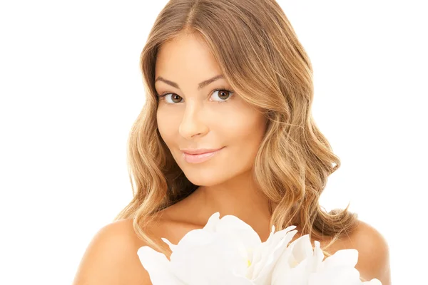 Beautiful woman with white flower Stock Photo