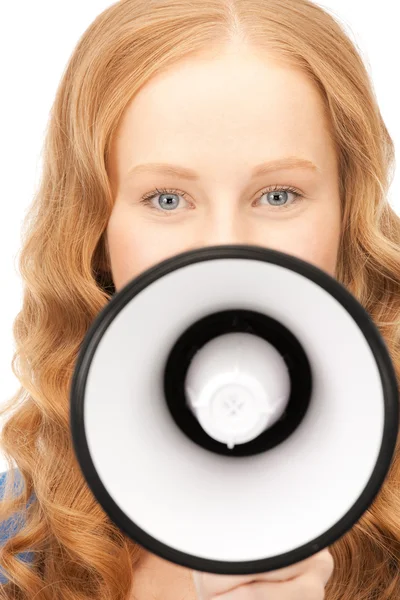 Mulher com megafone — Fotografia de Stock