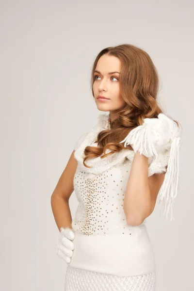 Fehér kesztyűt szép nő — Stock Fotó
