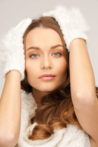 Beautiful woman in white gloves — Stock Photo, Image