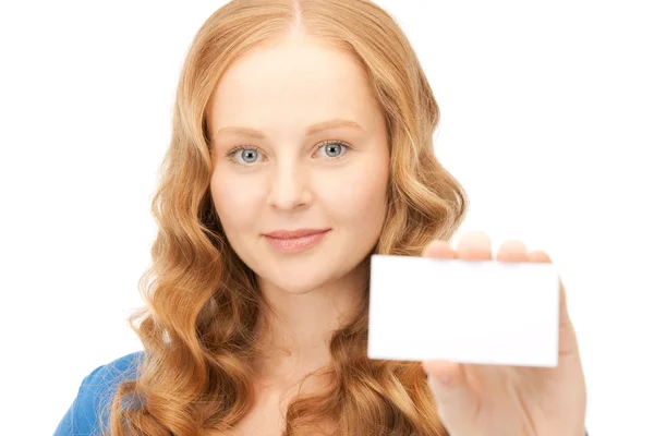 Mulher confiante com cartão de visita — Fotografia de Stock