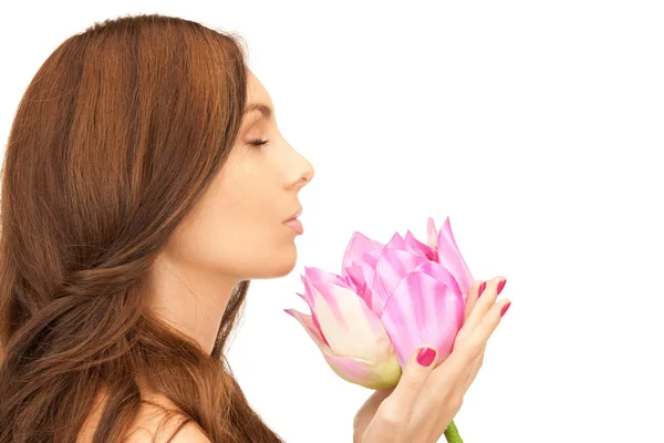Obraz Piękna Kobieta Kwiatem Lotosu — Zdjęcie stockowe