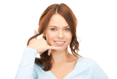 Picture of lovely woman making a call me gesture clipart