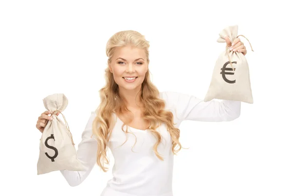 Picture Woman Euro Dollar Bags — Stock Photo, Image