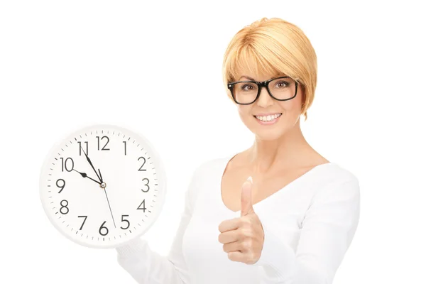 Picture Woman Holding Big Clock White — Stock Photo, Image