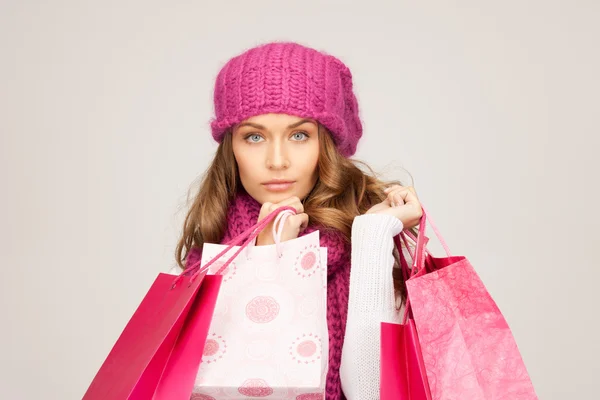 Lovely Woman Shopping Bags White — Stock Photo, Image
