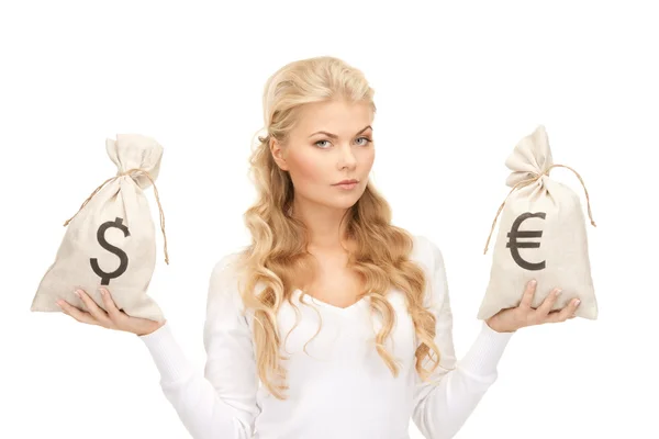 Imagen Mujer Con Bolsas Euro Dólar — Foto de Stock