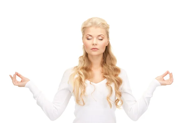 ホワイト上の瞑想の女の明るい絵 — ストック写真