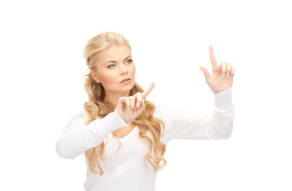 Picture Businesswoman Working Something Imaginary — Stock Photo, Image