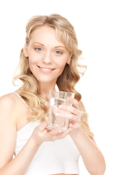 Mooie Vrouw Met Glas Water Wit — Stockfoto