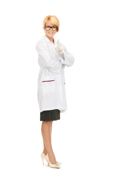 Φωτεινή Εικόνα Του Ελκυστική Γυναίκα Γιατρό Πάνω Από Λευκό — Φωτογραφία Αρχείου