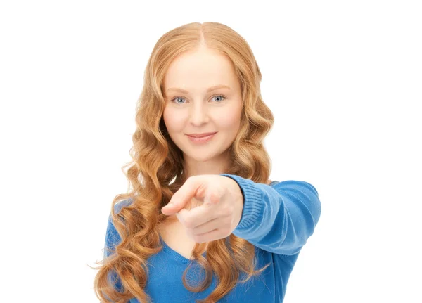 Picture Attractive Businesswoman Pointing Her Finger — Stock Photo, Image