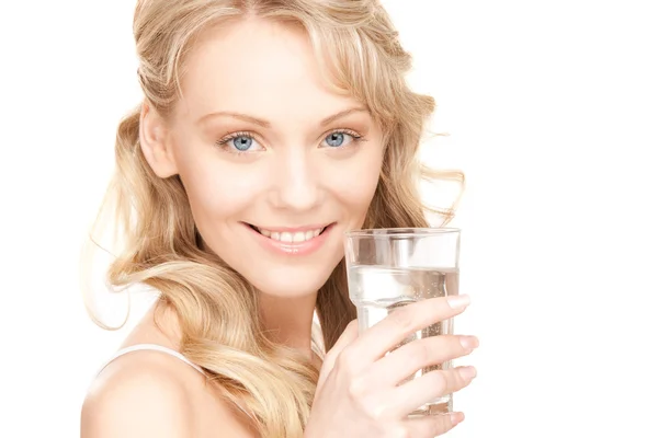 Mulher bonita com vidro de água — Fotografia de Stock