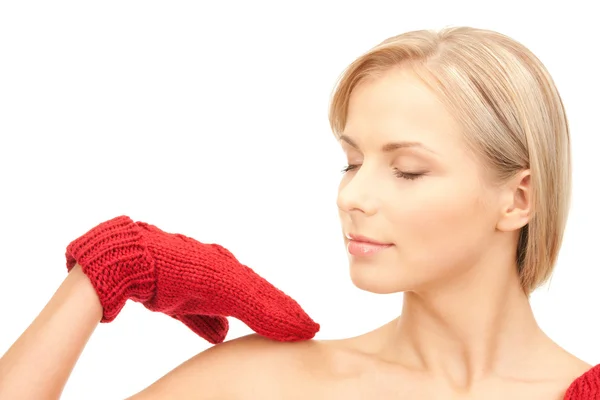 Όμορφη γυναίκα στον κόκκινο γάντια — Φωτογραφία Αρχείου