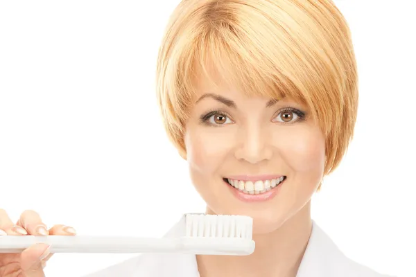 Çekici Kadın Doktor Diş Fırçası Ile Resmi — Stok fotoğraf