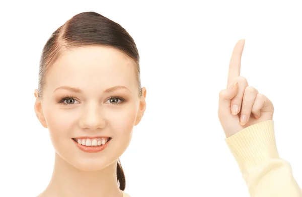 Bild Attraktiv Ung Kvinna Med Hennes Finger Upp — Stockfoto