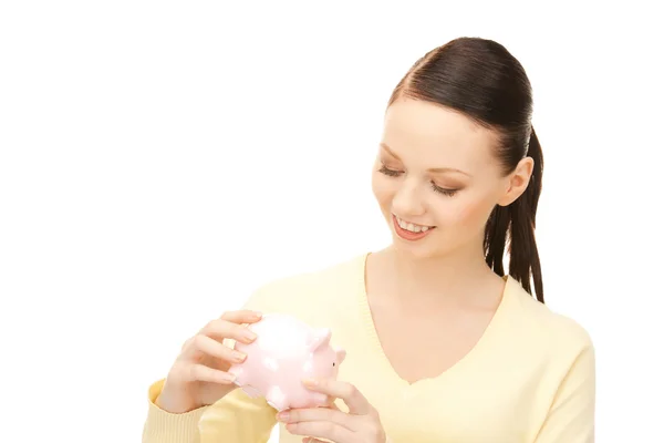 Picture Lovely Woman Piggy Bank — Stock Photo, Image