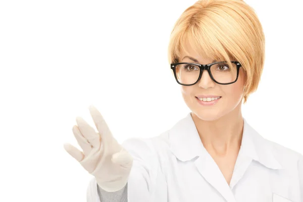 Jasny Obraz Atrakcyjna Kobieta Lekarz Nad Białym — Zdjęcie stockowe