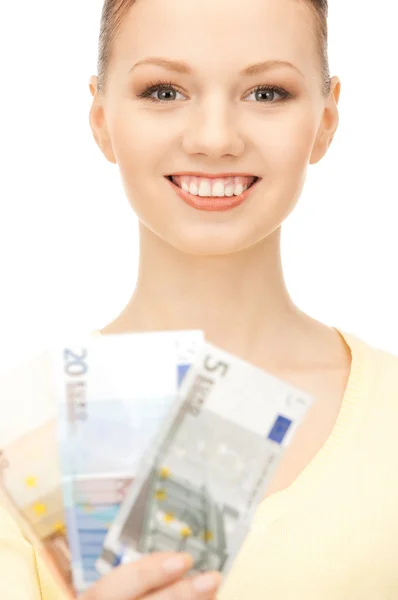 欧元现金钱的可爱女人的图片 — 图库照片