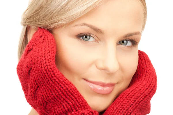 Picture Beautiful Woman Red Mittens — Stock Photo, Image