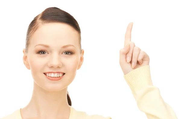Bild Attraktiv Ung Kvinna Med Hennes Finger Upp — Stockfoto