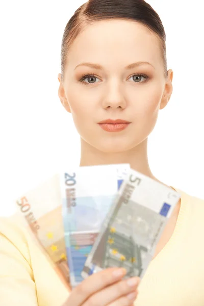 Foto Van Mooie Vrouw Met Euro Contant Geld — Stockfoto