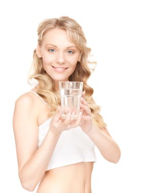 Beautiful woman with glass of water over white clipart