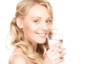 Beautiful woman with glass of water over white clipart