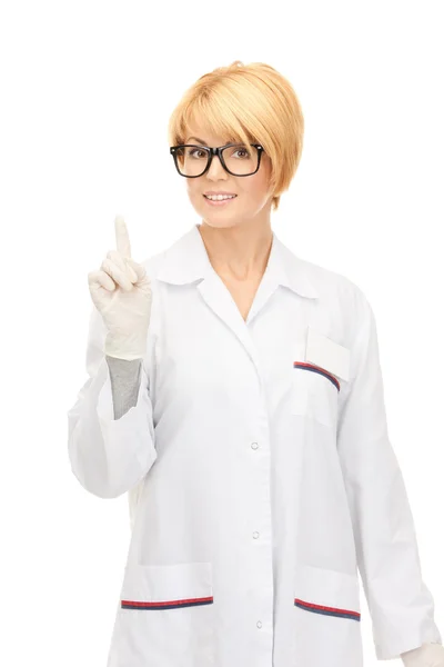 Φωτεινή Εικόνα Του Ελκυστική Γυναίκα Γιατρό Πάνω Από Λευκό — Φωτογραφία Αρχείου