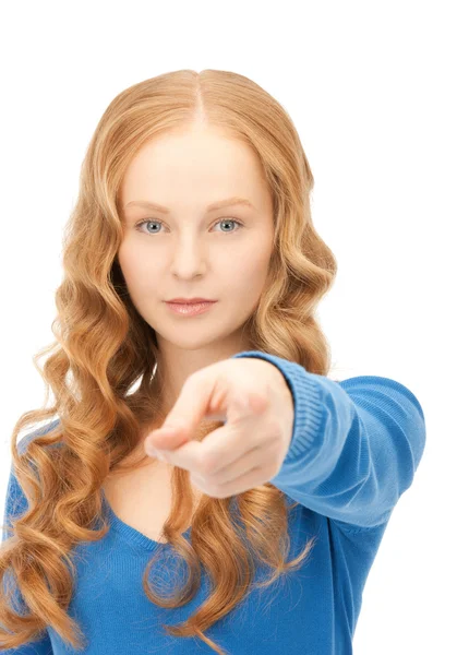 Picture Attractive Businesswoman Pointing Her Finger — Stock Photo, Image