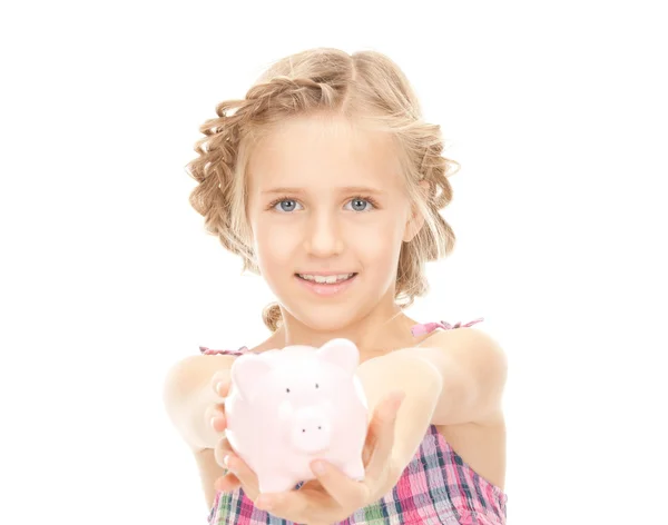 貯金箱と小さな女の子 — ストック写真