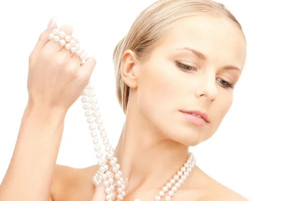 stock image Beautiful woman with pearl beads