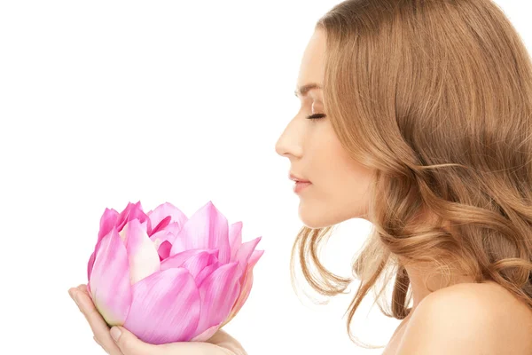Beautiful woman with lotus flower — Stock Photo, Image