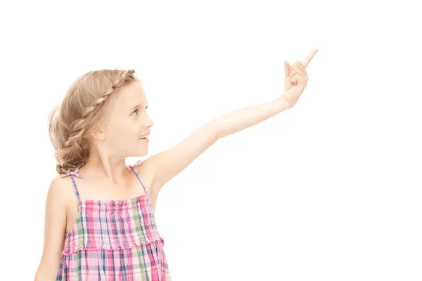 Küçük kız onun parmak işaret — Stok fotoğraf