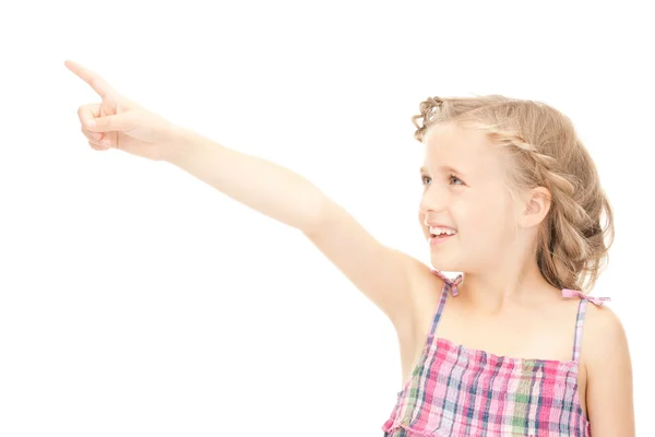 Küçük kız onun parmak işaret — Stok fotoğraf