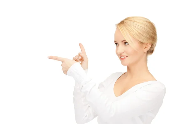 Kobieta wskazując palcem — Zdjęcie stockowe