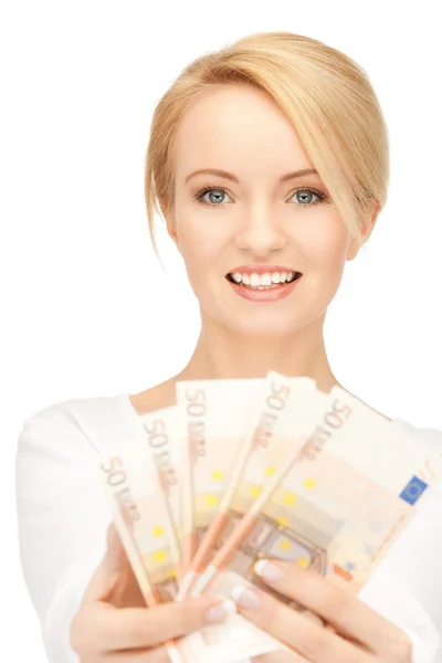 Krásná žena s euro hotovost — Stock fotografie