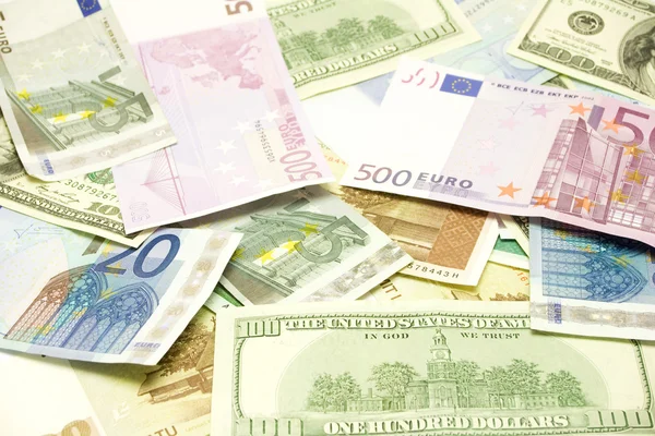 Dollar, euro, lat sedlar — Stockfoto
