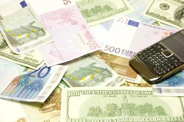 Dólares, euros, billetes de banco — Foto de Stock
