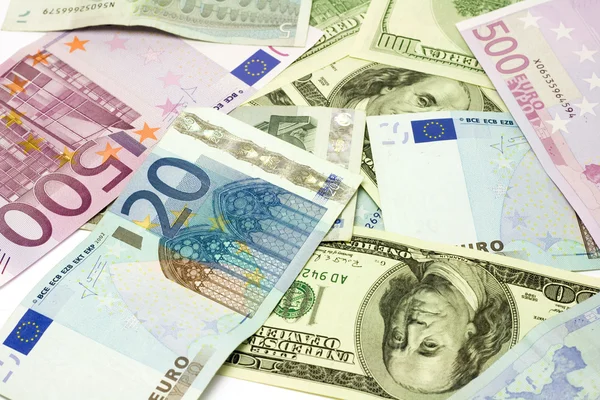 美元和欧元纸币 — 图库照片