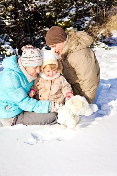 Family playing in snow — Stock Photo, Image