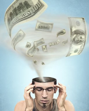 Dollars tornado in men's head clipart