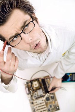 Technician repairing computer clipart