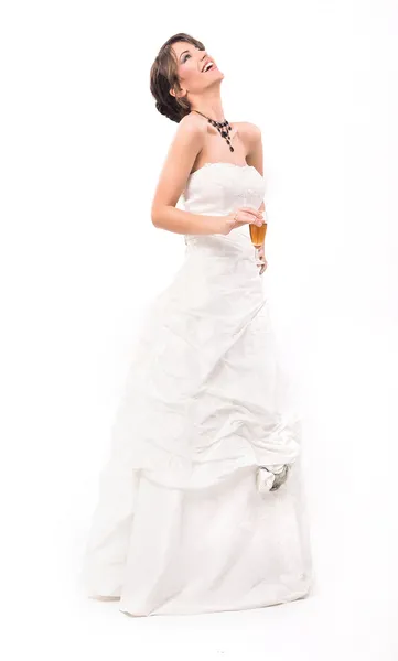 Unga leende bruden med glas champagne — Stockfoto