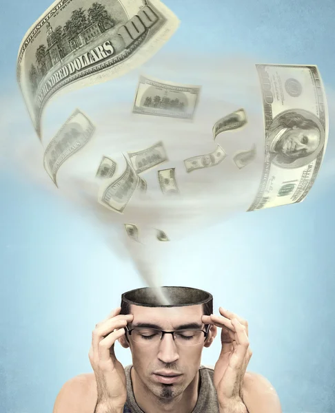 Dollars tornado in men's head — Stock Photo, Image