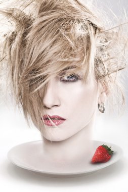 Blonde head and a strawberry clipart