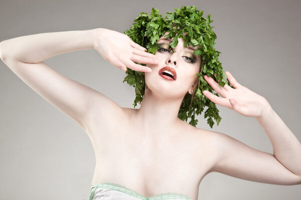 Portrait of parsley haired woman