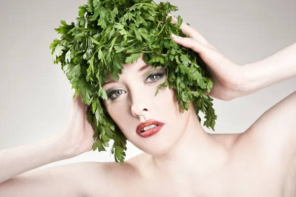 Beautiful parsley haired woman Stock Photo