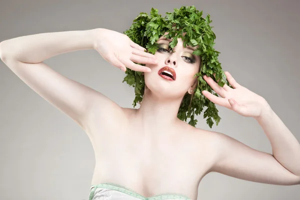 Portrait of parsley haired woman Stock Image