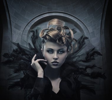 Vogue style photo of a gothic woman clipart